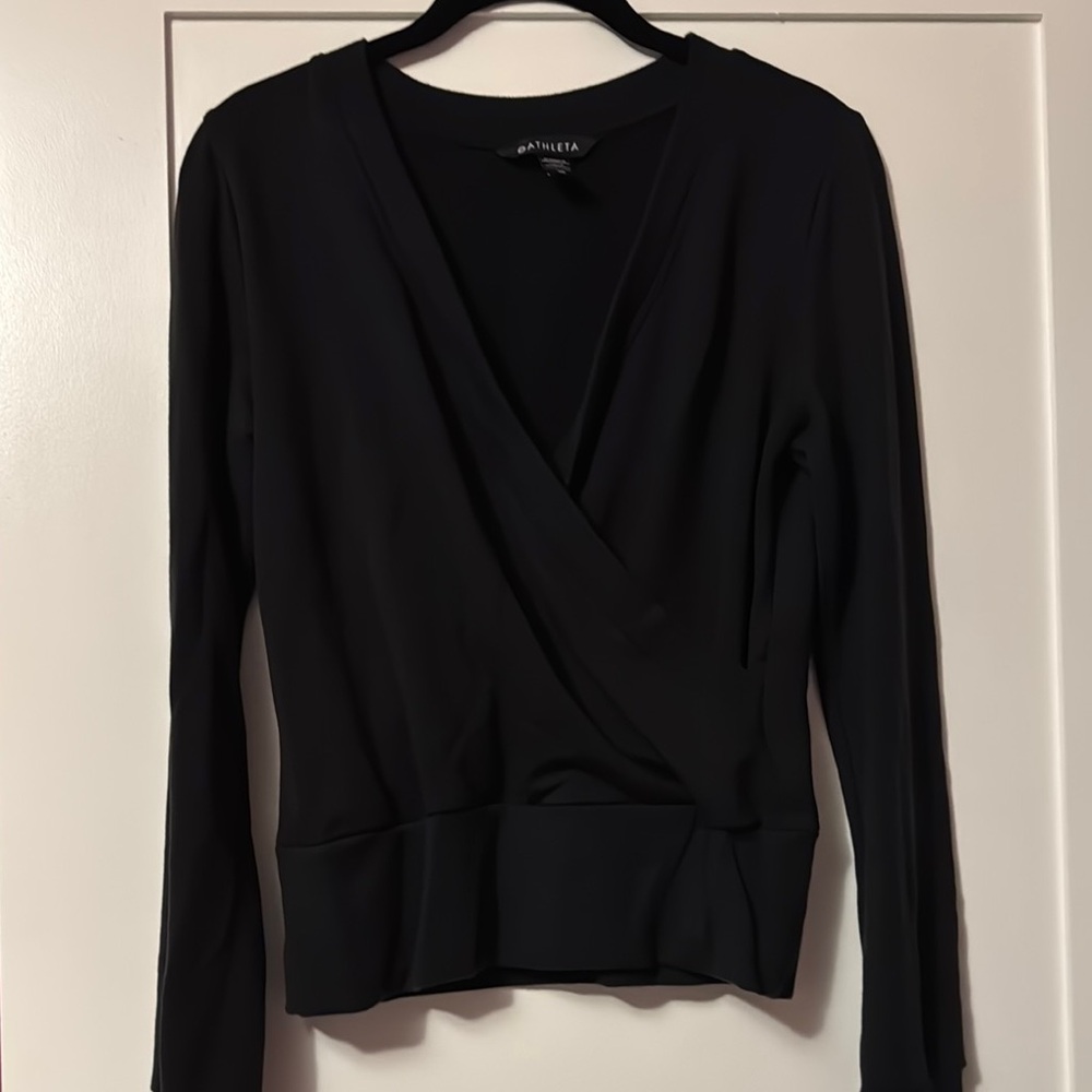 Athleta Black Long Sleeve Wrap Blouse